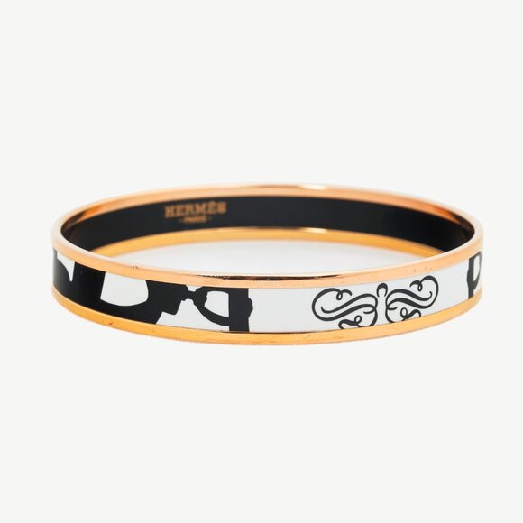 Hermes Brides de Gala White & Black Enamel Tattoo Bangle - Picture 1 of 6
